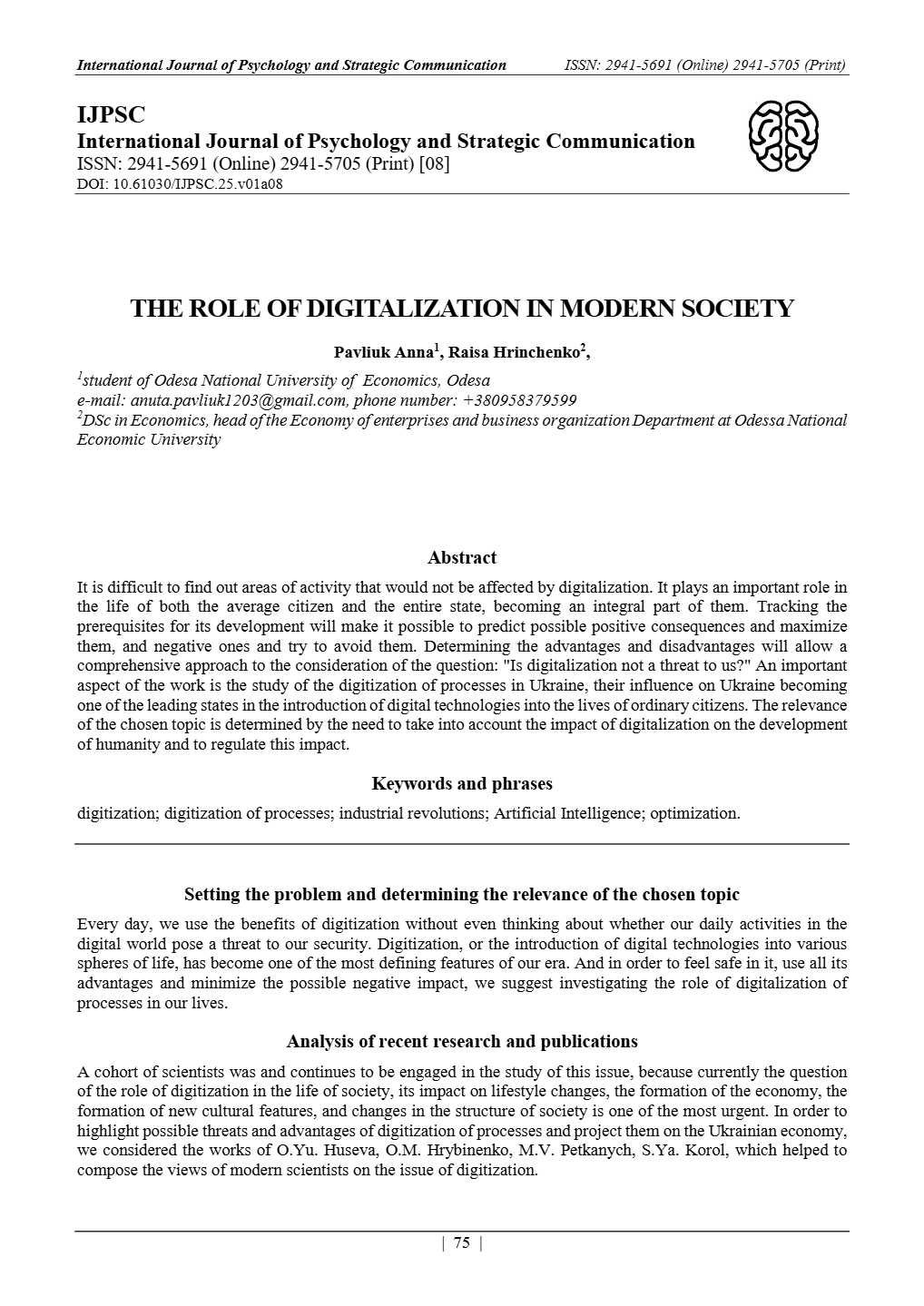 The Role of Digitalization in Modern Society - ijpsc.org