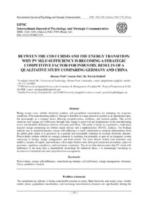 Preview of Between the Cost Crisis and the Energy Transition: Why PV Self-Sufficiency Is Becoming a Strategic Competitive Factor for Industry. Results of a Qualitative Study Comparing Germany and China